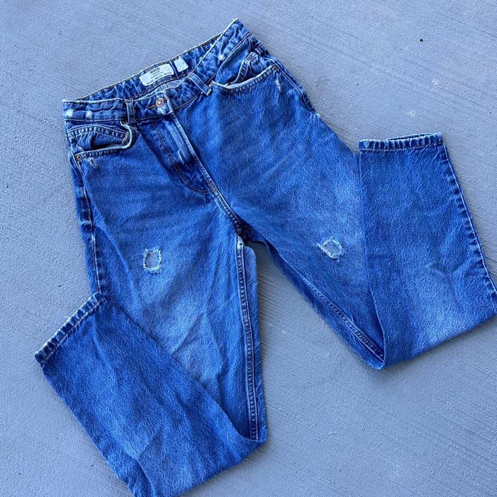 Bershka Straight Leg Blue Jeans